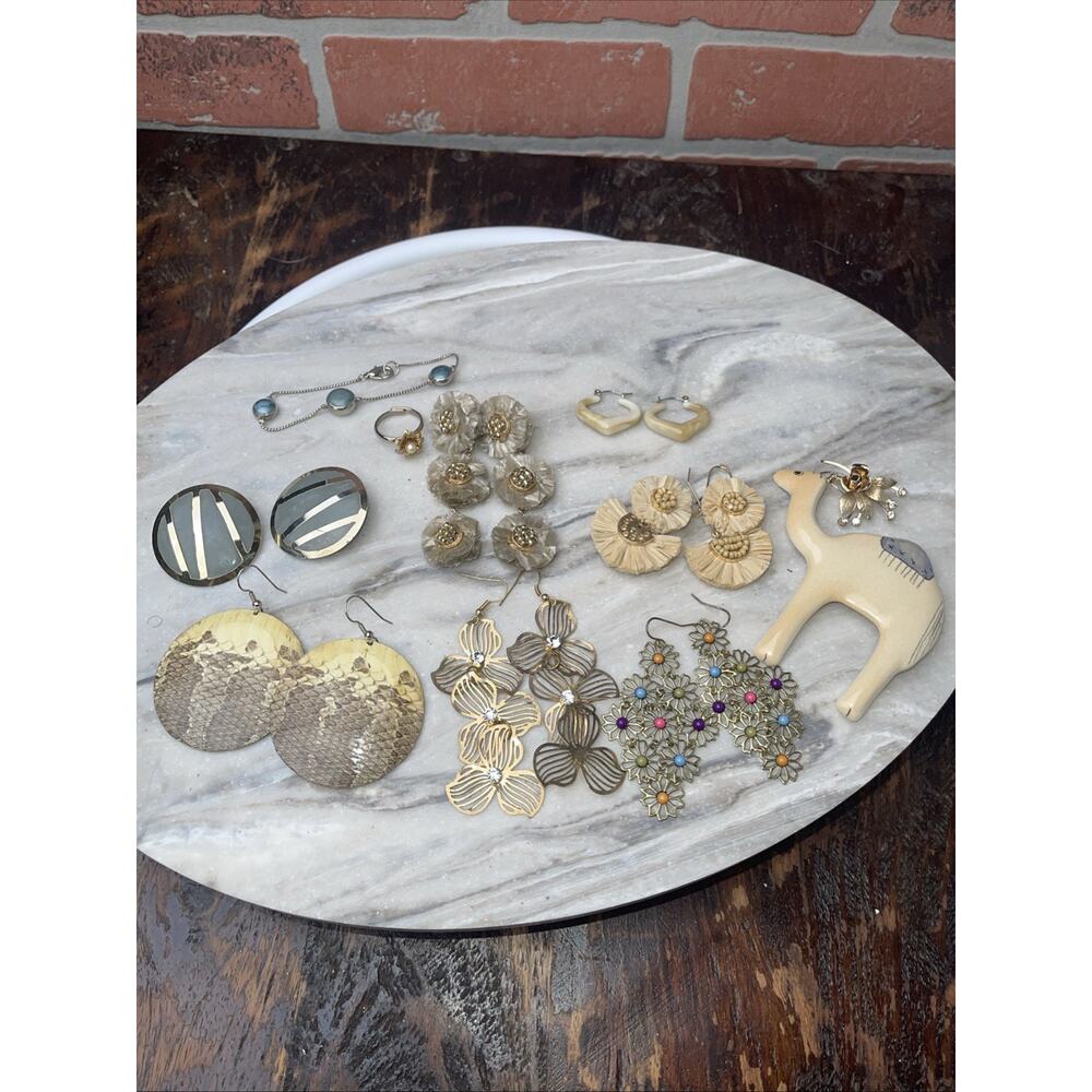 Costume Jewelry Lot 11pc Statement Earrings Ring Bracelet Brooch Boho Mix Style